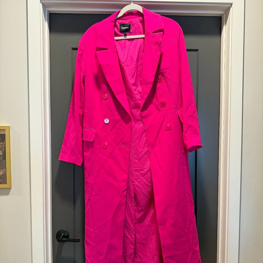 Hot pink double breasted trench coat